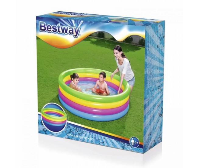 Piscina gonflabila pentru copii, rotunda, curcubeu, 157x46 cm, Bestway Rainbow