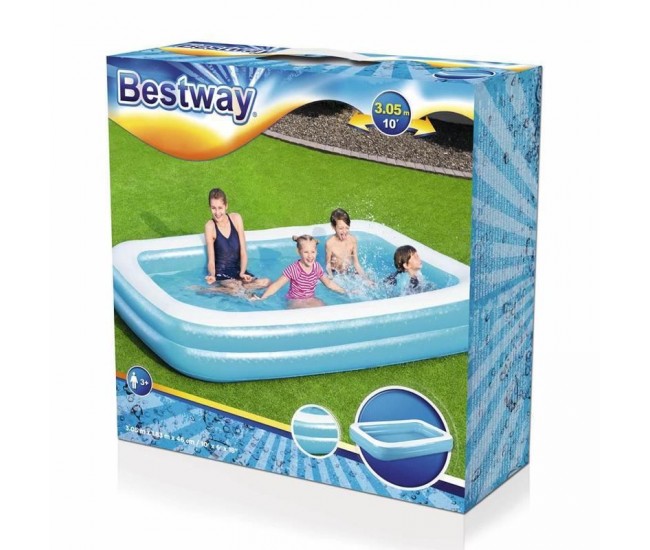 Piscina gonflabila pentru copii, dreptunghiulara, albastru, 305x183x46 cm, Bestway Family 