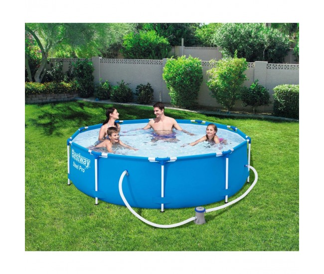 Piscina structura metalica, rotunda, cu filtru, albastru, 305x76 cm, Bestway Steel Pro