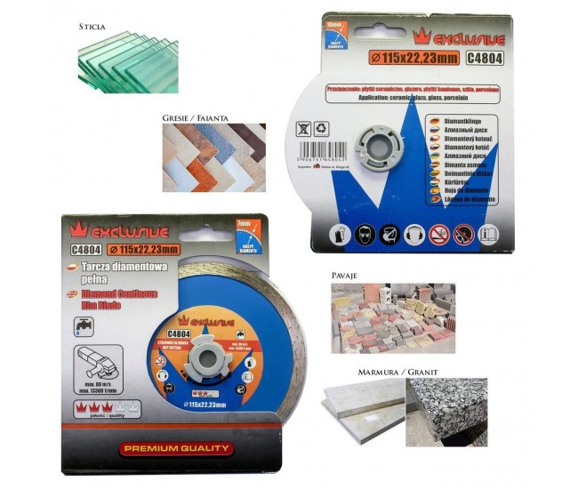 Disc diamantat continuu, ceramica, taiere umeda, 115 mm/22.23 mm, Richmann