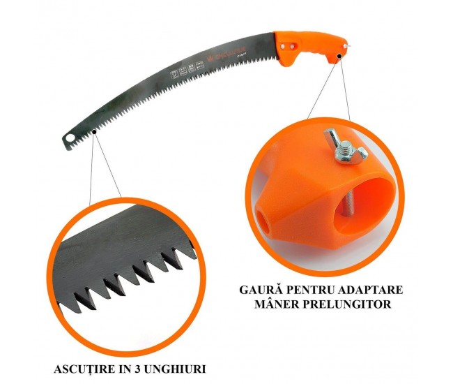 Fierastrau taiat crengi 350mm teflonat cu gaura pentru maner prelungitor, Richmann Exclusive