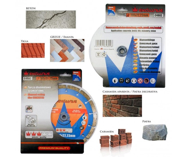 Disc diamantat segmentat, beton, taiere uscata, 180 mm/22.23 mm, Richmann 