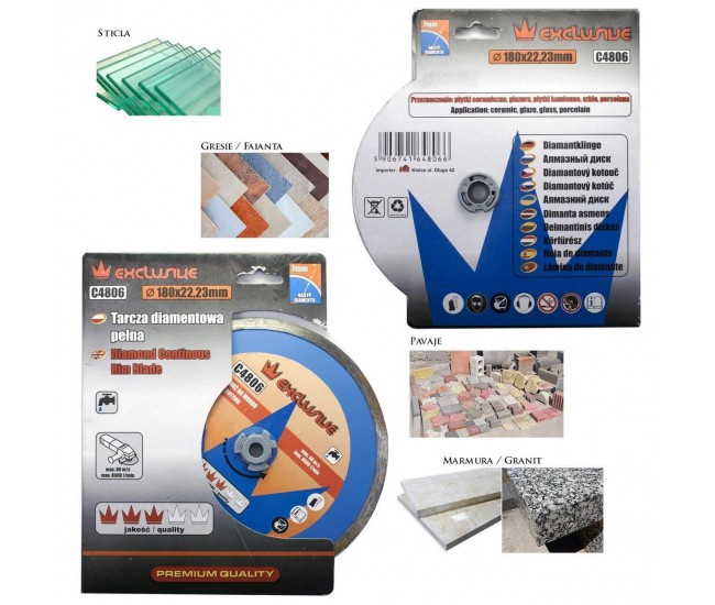 Disc diamantat continuu, placi ceramice, taiere umeda, 180 mm/22.23 mm, Richmann