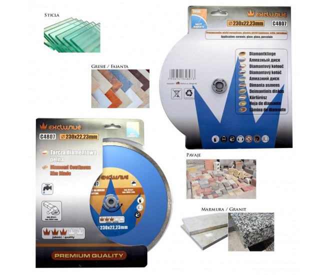 Disc diamantat continuu, placi ceramice, taiere umeda, 230 mm/22.23 mm, Richmann