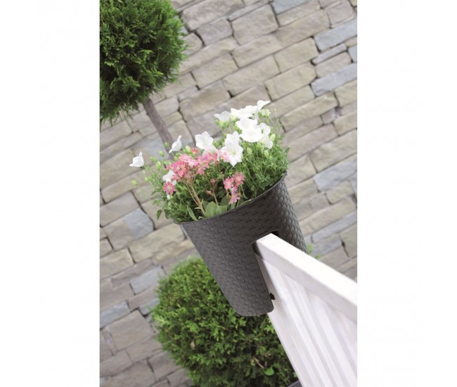 Ghiveci decorativ de flori, oval, pentru balustrade, maro, 29.8x24.2x22.5 cm, Ratolla Railing Oval 
