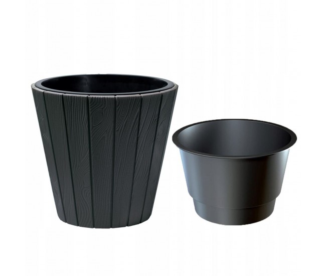 Ghiveci decorativ de flori, rotund, antracit, 40/54 L, 48.8x45.7 cm, Woode