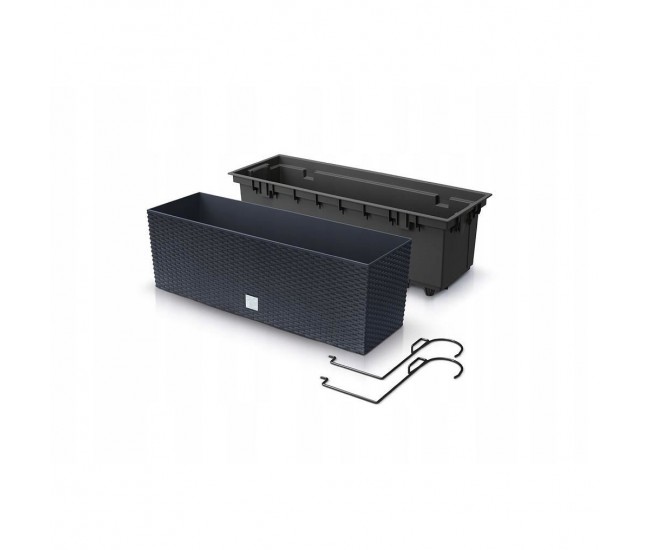 Jardiniera decorativa, suport metalic, imitatie ratan, antracit, 39.5x18.5x19.5 cm, Rato Case W