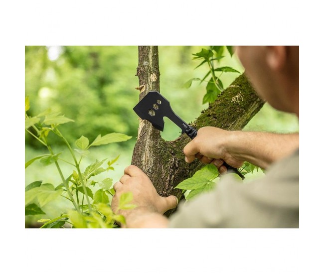 Topor multifunctional, maner paracord, model Survival, inox, negru, NEO 
