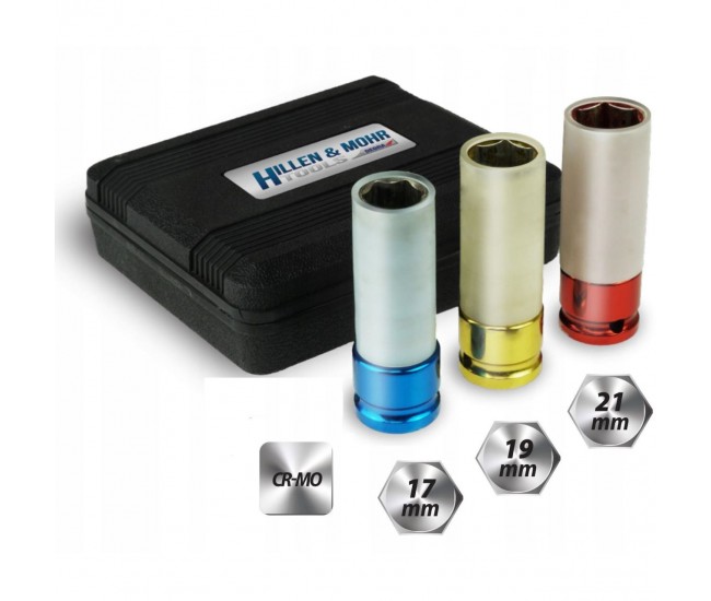 Trusa 3 capete tubulare de impact, pentru jante aluminiu, 17/19/21 mm, 85 mm, 1/2,  Dedra