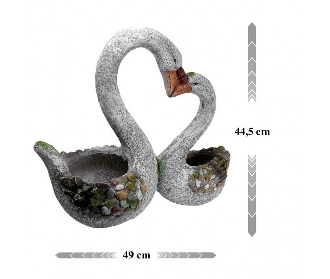 Decoratiune gradina, ceramica, lebede, 49x23x44.5 cm