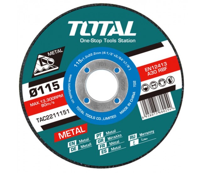 TOTAL - SET 10 DISCURI ABRAZIVE TAIERE METALE - 115X1.2MM