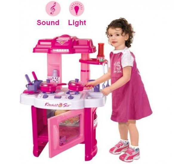 Bucatarie de jucarie cu sunete si lumini pentru fetite - 826ROZ