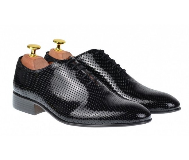 Pantofi barbati office, eleganti din piele naturala negru lucios 026NL