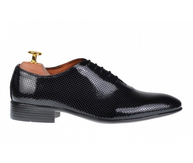 Pantofi barbati office, eleganti din piele naturala negru lucios 026NL
