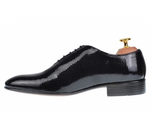 Pantofi barbati office, eleganti din piele naturala negru lucios 026NL