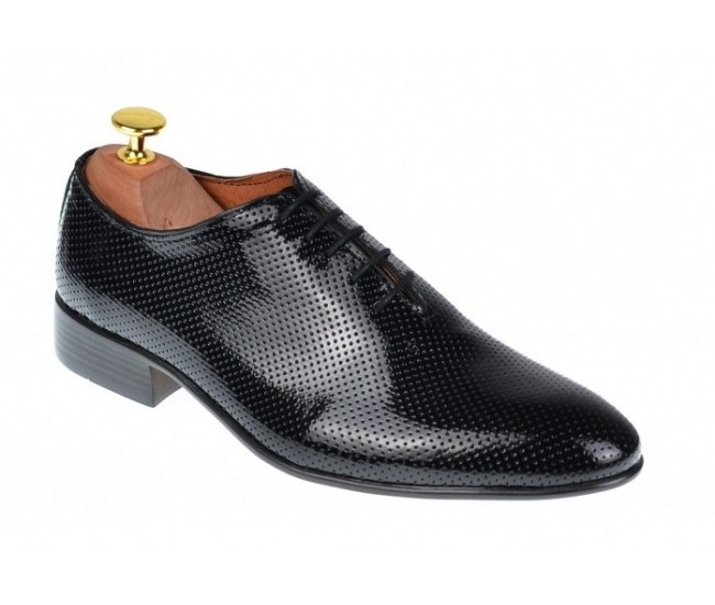 Pantofi barbati office, eleganti din piele naturala negru lucios 026NL