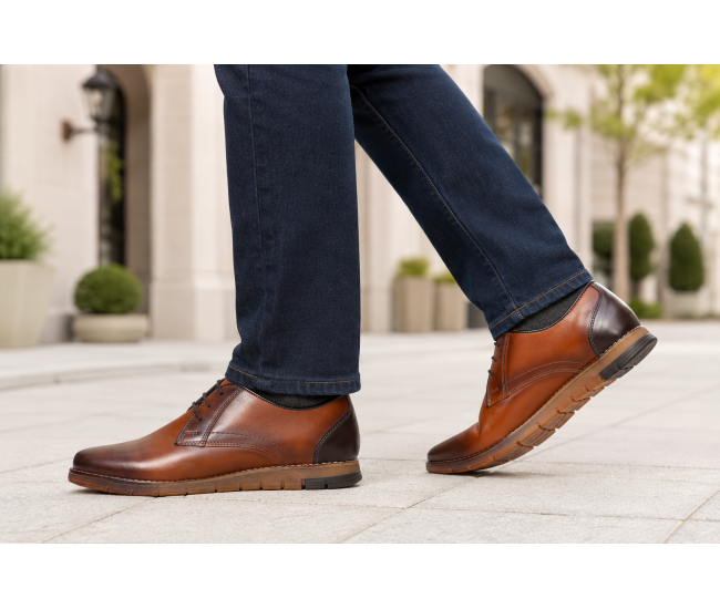 Marimea 40 Pantofi barbati casual din piele naturala Maro Cognac 1010MS