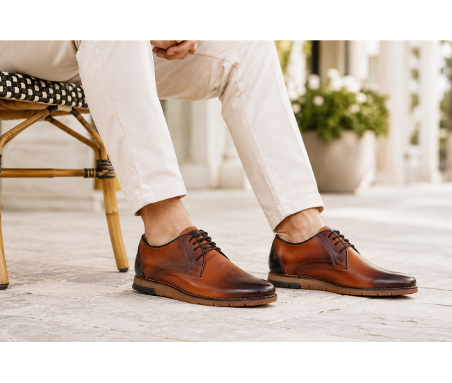 Marimea 40 Pantofi barbati casual din piele naturala Maro Cognac 1010MS