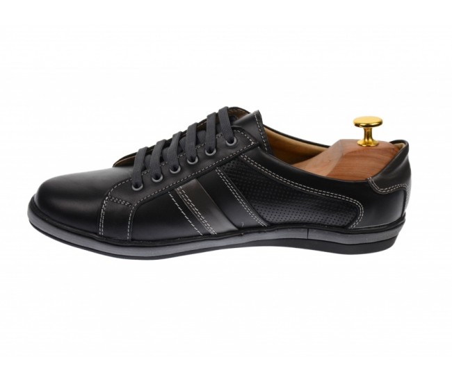 Tenisi barbati sport din piele naturala neagra - 1056SN Tenisi barbati sport din piele naturala neagra - 1056SN