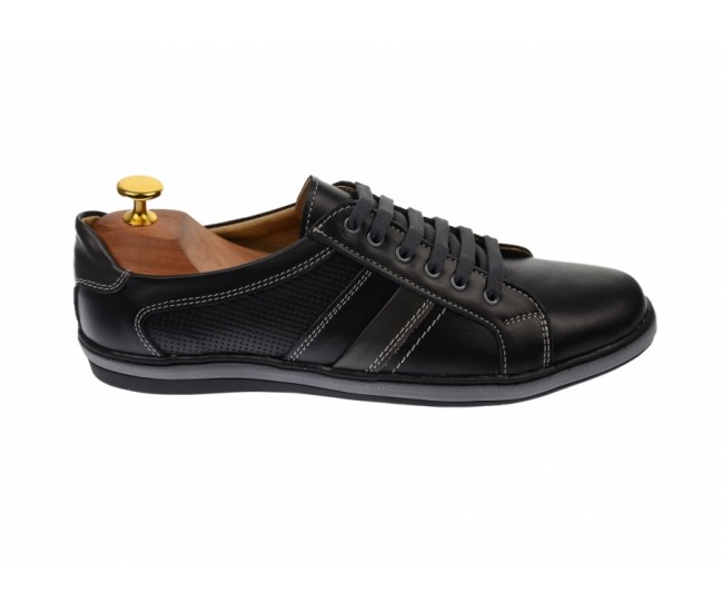 Tenisi barbati sport din piele naturala neagra - 1056SN Tenisi barbati sport din piele naturala neagra - 1056SN