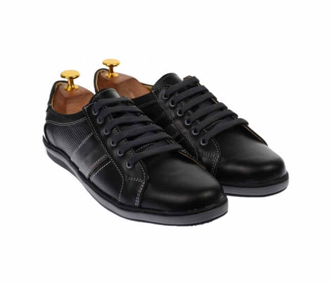 Tenisi barbati sport din piele naturala neagra - 1056SN Tenisi barbati sport din piele naturala neagra - 1056SN