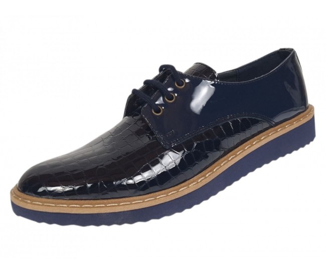Marimea 37 Pantofi dama casual din piele naturala Croco Lac Bleumarin 140BLCR