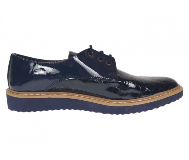 Marimea 37 Pantofi dama casual din piele naturala Croco Lac Bleumarin 140BLCR
