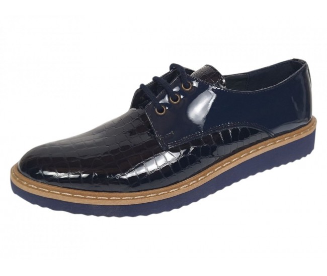 Marimea 37 Pantofi dama casual din piele naturala Croco Lac Bleumarin 140BLCR