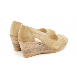 Saboti dama, primavara-vara, decupati cu platforme de 7cm, lucrati din piele naturala -  S1047BEJ