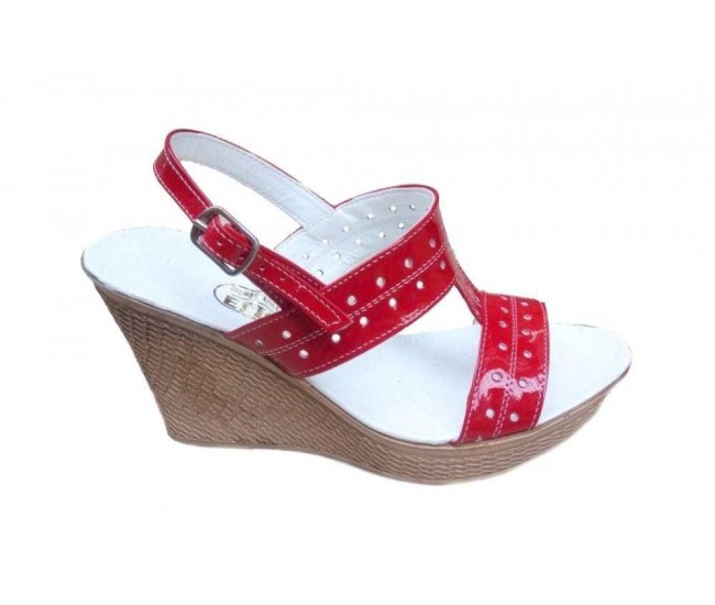 Sandale dama rosii din piele naturala cu platforma de 8cm S46ROSULAC