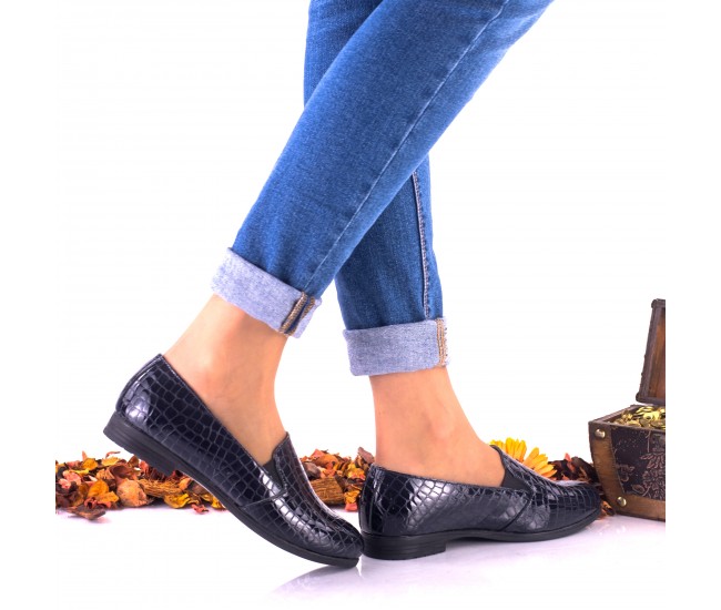 Pantofi dama casual bleumarin din piele naturala croco - NAA250