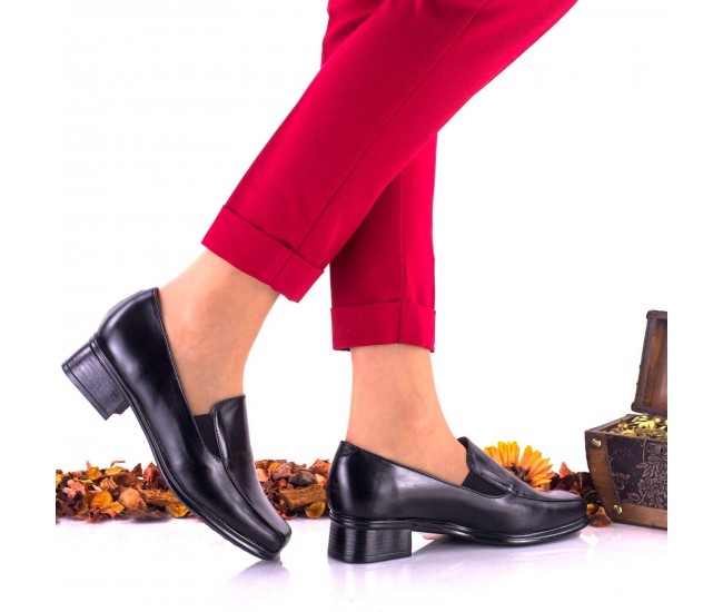 Pantofi dama, casual, negri, din piele naturala, foarte comozi, toc 3cm  - NA44NP
