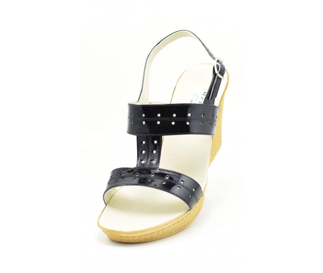 Sandale dama negre din piele naturala, cu platforme de 7 cm S46N2LAC