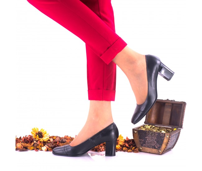 Pantofi dama din piele naturala, negri toc 6cm - NAA3NP