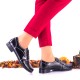 Pantofi dama casual din piele naturala, negri, croco - NA150CRN