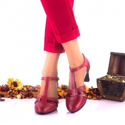 Pantofi dama din piele naturala rosu si piele naturala lacuita toc 7cm - NA173RPL