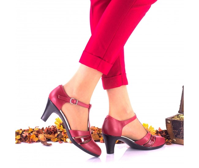 Pantofi dama din piele naturala rosu si piele naturala lacuita toc 7cm - NA173RPL