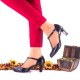 Pantofi dama, eleganti, din piele naturala  si piele naturala lacuita, negri, toc 7cm - NAA97CM