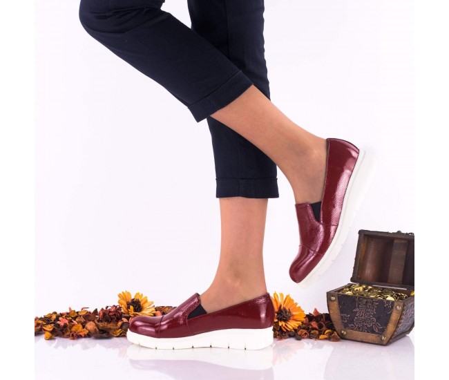 Pantofi dama rosii, casual din piele naturala lacuita - NA270C