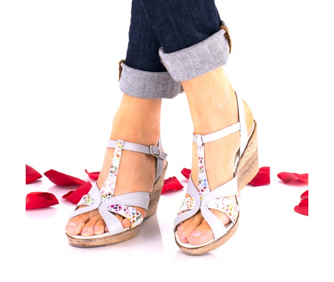 Sandale dama gri cu model din piele naturala - NA119COLORGRI
