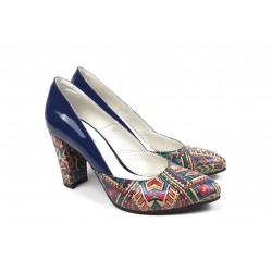 Pantofi dama eleganti din piele naturala bleumarin cu imprimeu, toc 7cm - NAA8COLOR