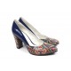 Pantofi dama eleganti din piele naturala bleumarin cu imprimeu, toc 7cm - NAA8COLOR
