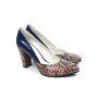 Pantofi dama eleganti din piele naturala bleumarin cu imprimeu, toc 7cm - NAA8COLOR