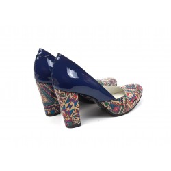 Pantofi dama eleganti din piele naturala bleumarin cu imprimeu, toc 7cm - NAA8COLOR