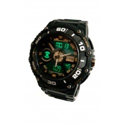 Ceas de mana barbati sport Q&Q Dual Time, cu sistem digital si analog negru cu auriu - TA9034 Ceas de mana barbati sport Q&Q Dual Time, cu sistem digital si analog negru cu auriu - TA9034