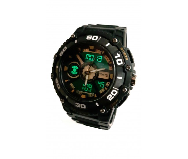 Ceas de mana barbati sport Q&Q Dual Time, cu sistem digital si analog negru cu auriu - TA9034