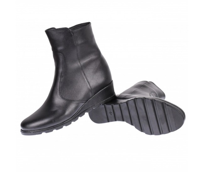Ghete dama din piele naturala cu fermoar, imblanite Negru 156ORTO