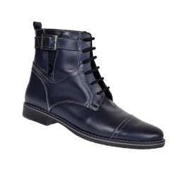 Ghete barbati , din piele naturala , imblanite , Bleumarin , Oxford  - 2065BL