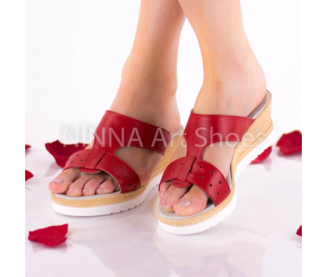 Sandale dama din piele naturala, rosu - NA304ROSU