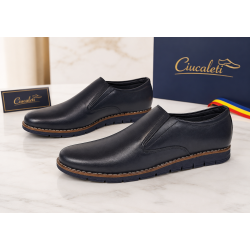 Pantofi barbati bleumarin din piele naturala tip slip-on cu talpa confort 330EBLUE